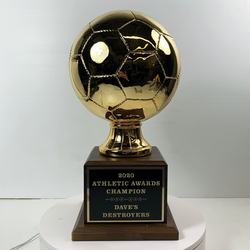 Gold Soccer Ball Resin on Walnut Base Trophy