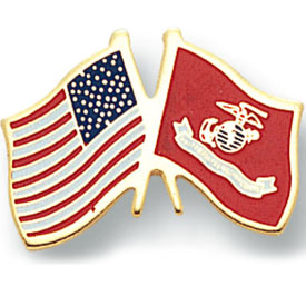 Crossed USMC & American Flags Pin