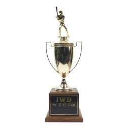 Classic Loving Cup with Figure on Walnut Base Trophy - 19 Inch Tall