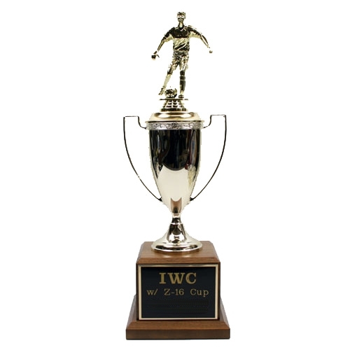 Classic Loving Cup with Figure on Walnut Base Trophy - 17 Inch Tall