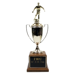 Classic Loving Cup with Figure on Walnut Base Trophy - 17 Inch Tall