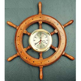 24 Brass/Oak Ship Wheel Clock