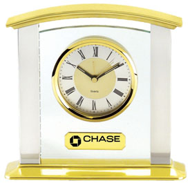 Glass & Brass Clock with Silver Columns