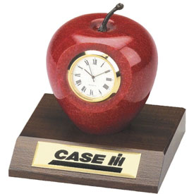 Genuine Marble Apple Clock with Wood Base