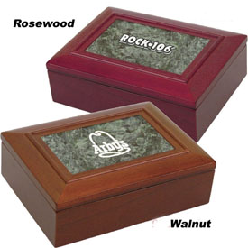 Rosewood/Walnut Finish Box with Green Marble
