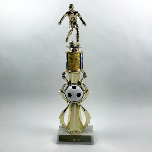 Tall Gold Riser & Color Column Soccer Trophy