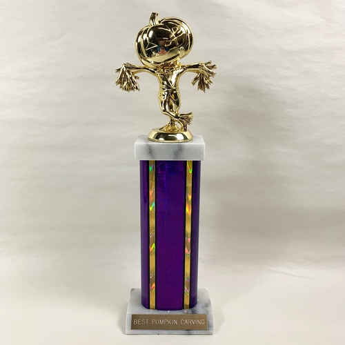 Pumpkin Scarecrow Trophy with Tall Wide Column