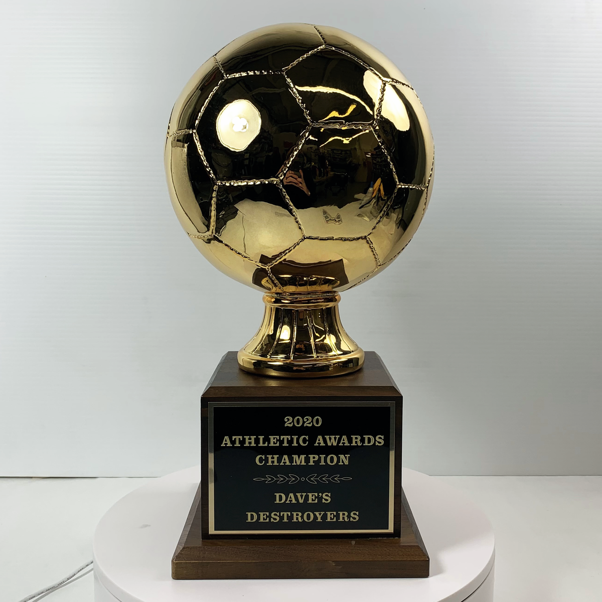 Gold Soccer Ball Resin on Walnut Base Trophy by Athletic Awards