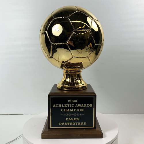 Gold Soccer Ball Resin on Walnut Base Trophy