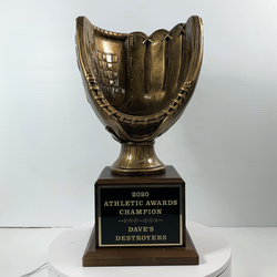 Antique Gold Glove Resin on Walnut Base Trophy